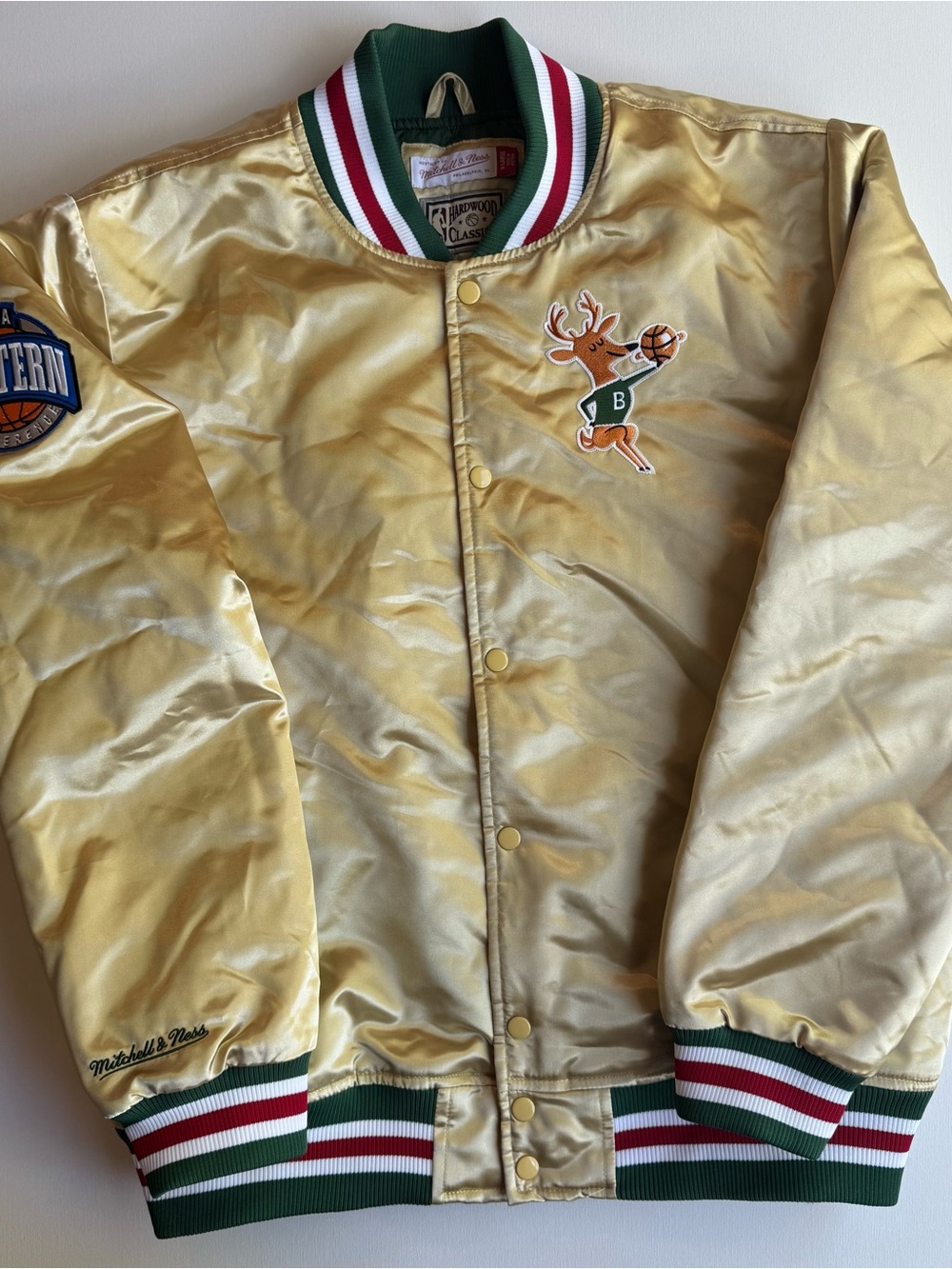 Mitchell & Ness Gold Satin Milwaukee Bucks Varsity Jacket - Hardwood Classics